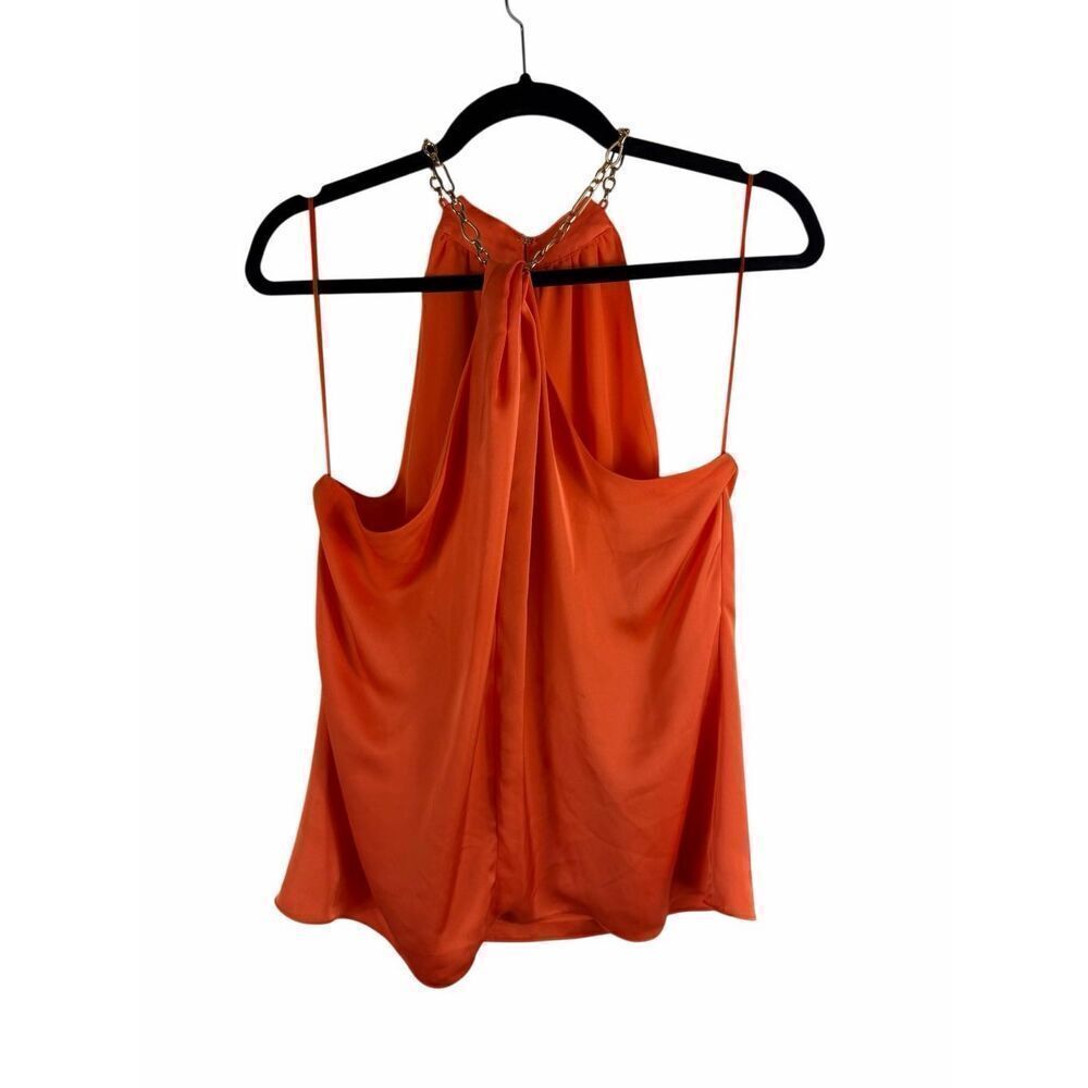Ramy Brook Orange Satin Tank with Gold Chain Neckline- size M